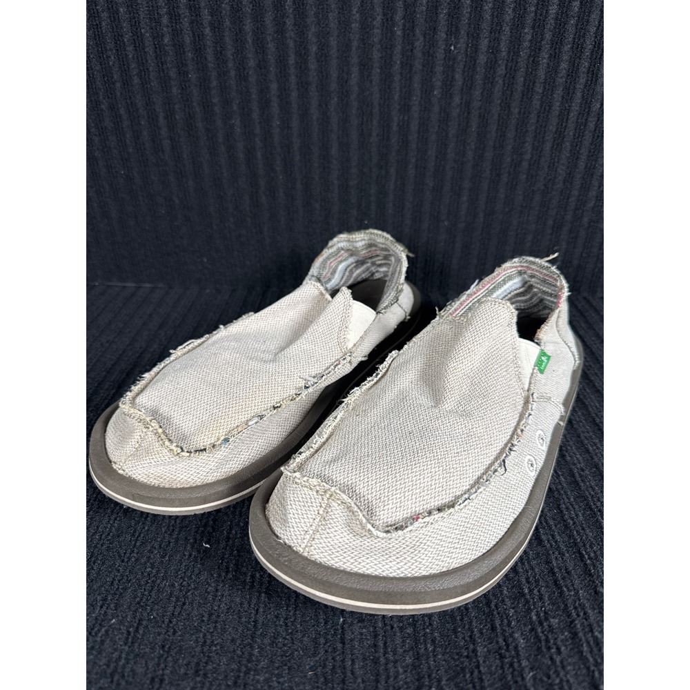 Sanuk Vagabond Mens Beige Canvas Slip On Loafers Sidewalk Surfers Size 13